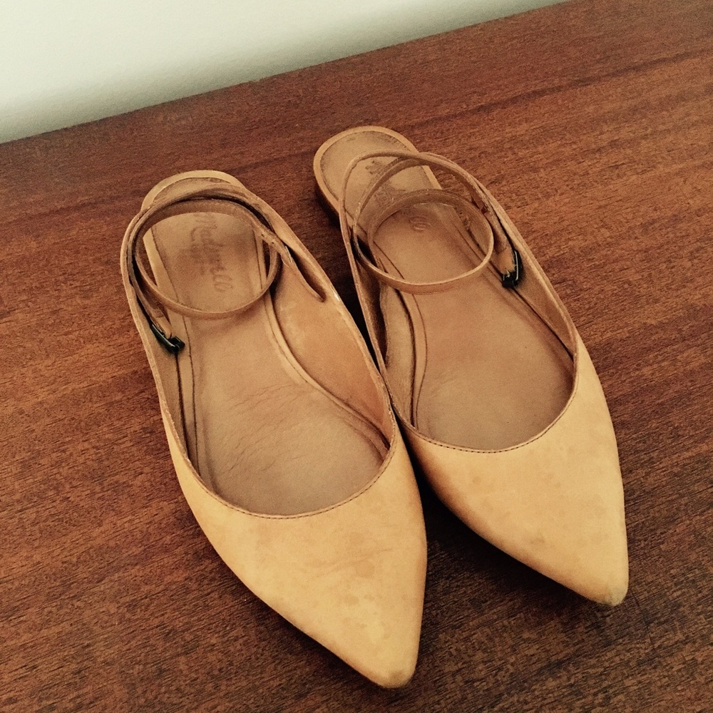 MADEWELL POINTED FLATS WITH WRAP ANKLE STRAPS